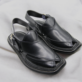 Double Sole Takidar Chappal Black - Pure Leather Handmade Peshawari chappal